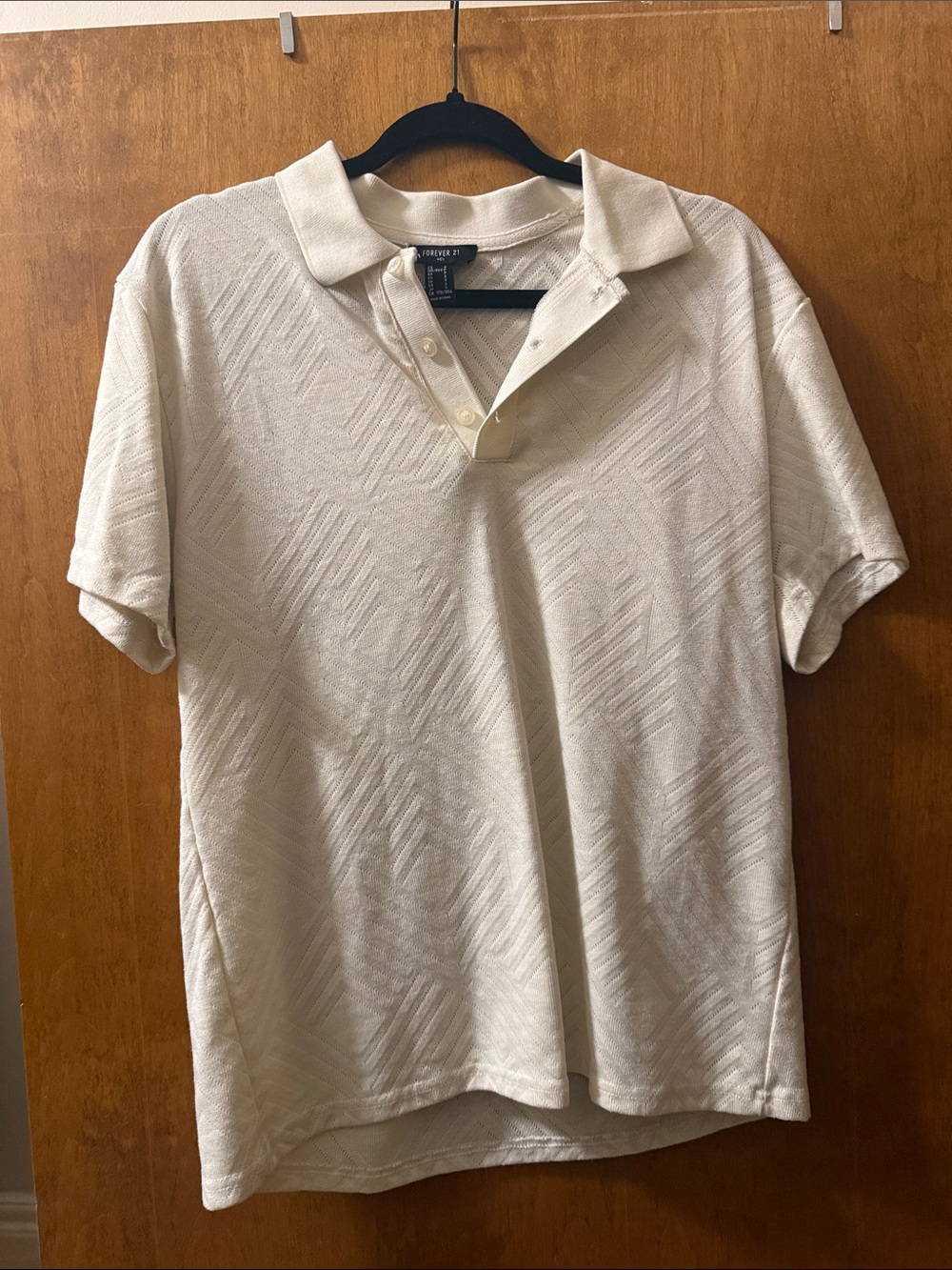 Forever 21 Men's Ivory Textured Polo Shirt
